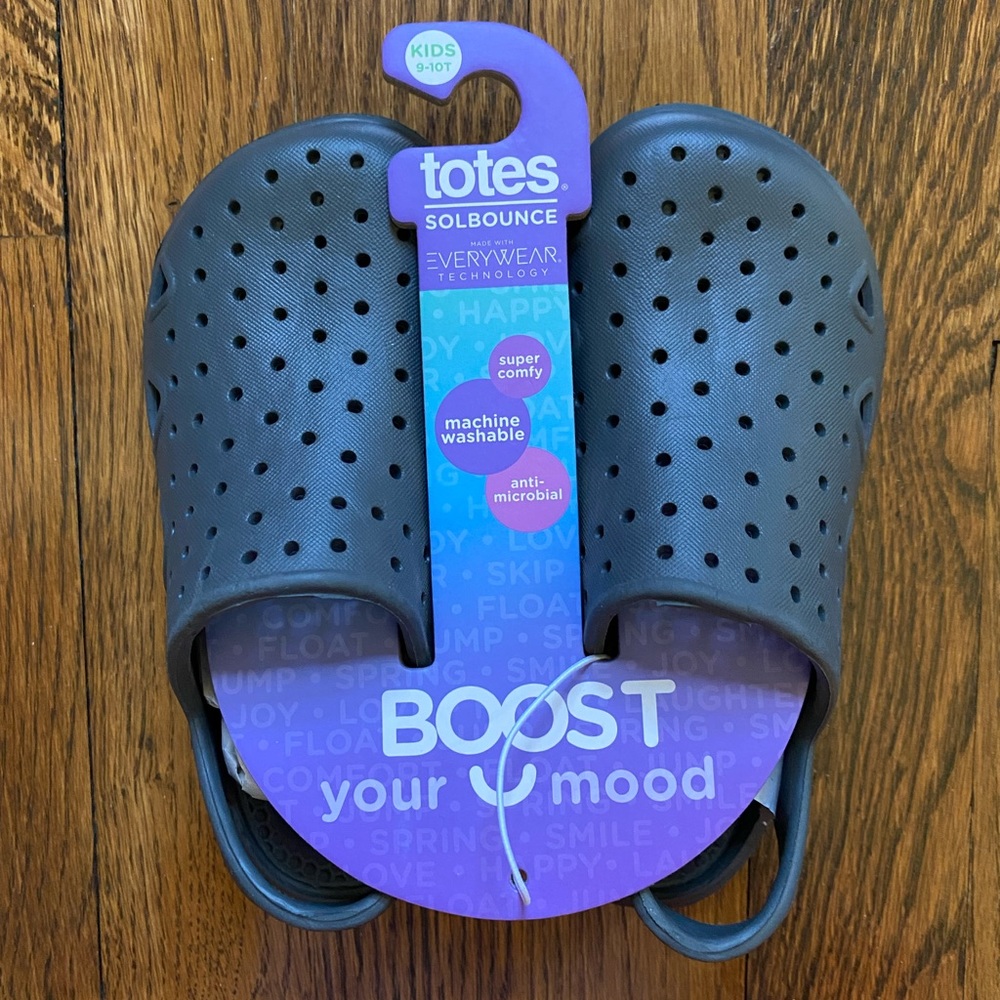 Totes Solbounce Kids 9-10T Slide-On Mineral Grey Shoes Clogs Sneakers Sandal